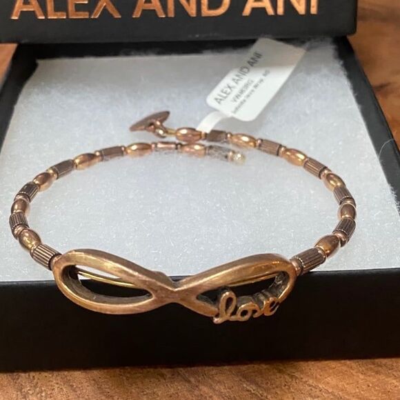 Alex and Ani Infinite Love Wrap Bangle Bracelet coppery gold finish Vintage-66 - Picture 3 of 11
